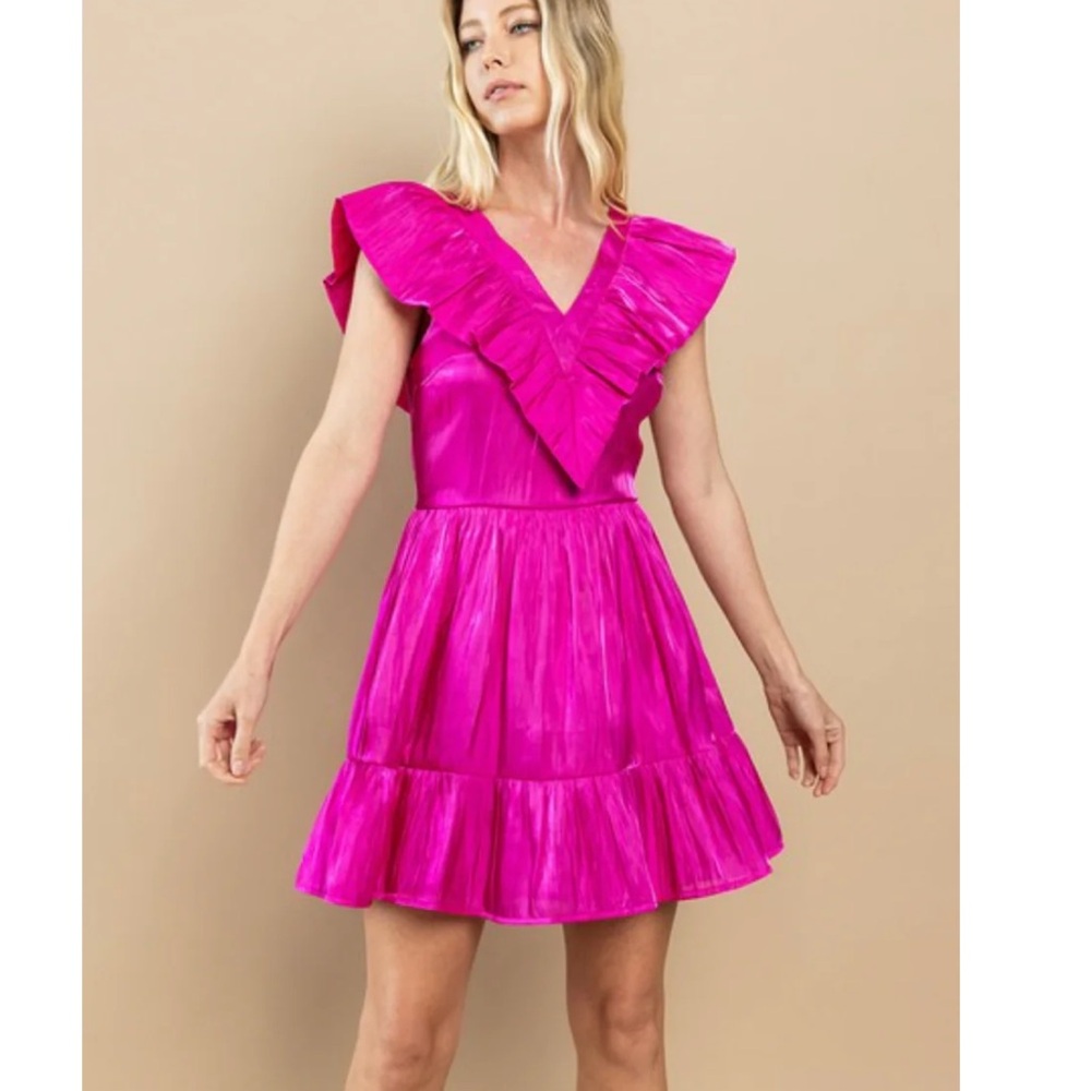 TCEC Hot Pink Ruffled Mini Dress
